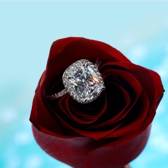 3Ct Halo 925 Princess Cushion Cut Engagement Ring - Picture 6 of 16